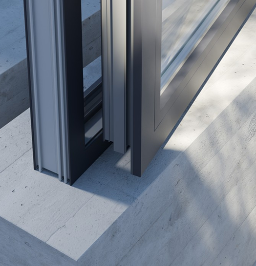 Detail van een antraciet aluminium raamprofiel