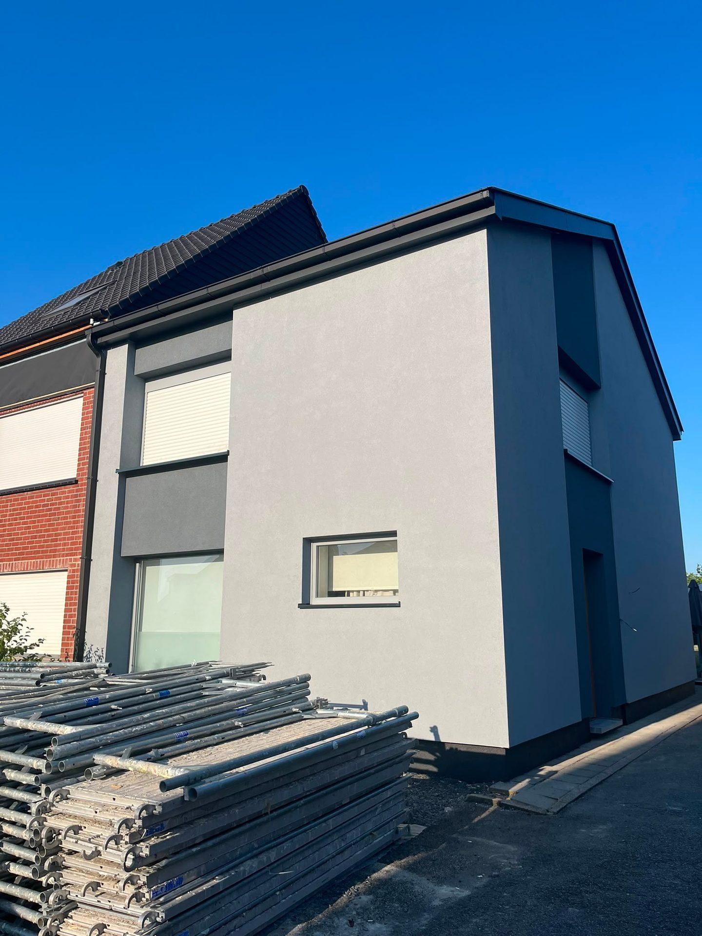 Detailfoto van de nieuwe gevelafwerking in Oudenaarde.